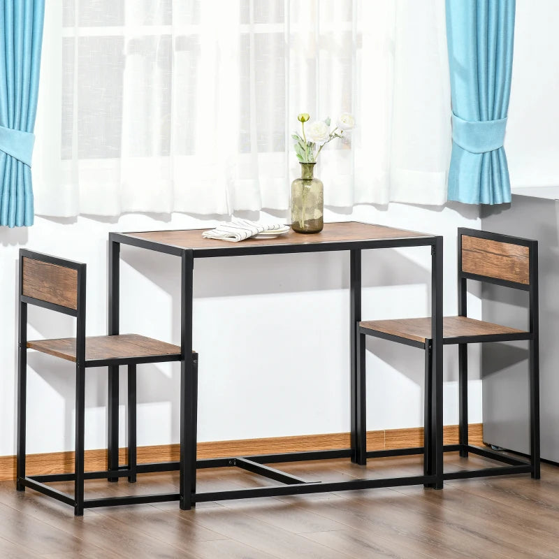 HOMCOM Dining Table and Chairs Set 2, Dining Room Sets, Rectangular Space Saving Table and 2 Chairs for Compact Kitchens, Steel Frame, Natural