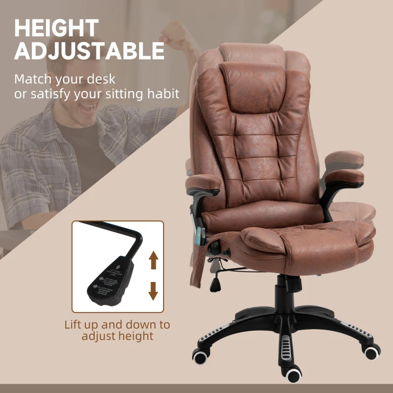 Vinsetto Massage Office Chair Recliner, Ergonomic Gaming Heated Home Office Padded & Swivel Base, Microfiber Cloth, Brown