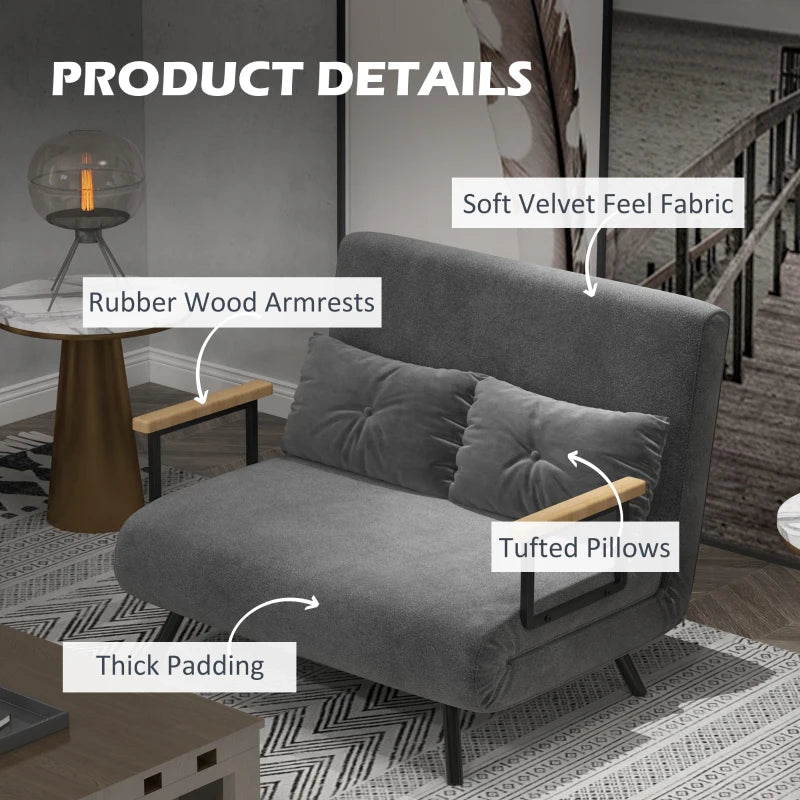 HOMCOM 2-seater convertible sofa bed with adjustable backrest in 5 levels and 2 padded cushions for living room, guest room