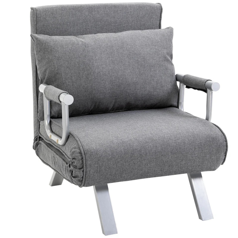 HOMCOM Sleeper Chair with Armrest 3-in-1 Sofa Bed Guest Bed Folding Mattress Folding Bed Chaise Longue Multifunction linen-like Polyester Gray 65 x 69 x 80 cm