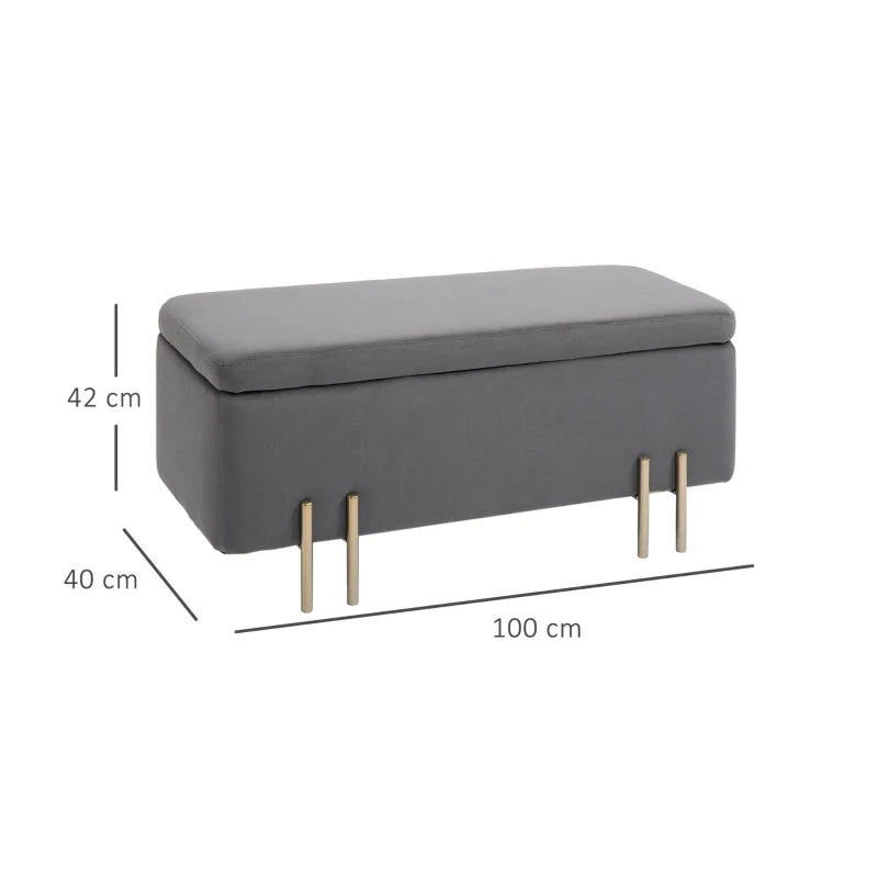 HOMCOM Rectangle Storage Ottoman Bench with Cushion and Soft Surface - Dark Grey