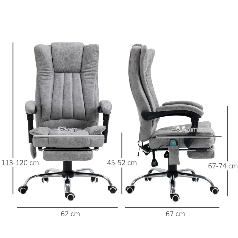 Vinsetto Office Chair with Massage and Heat, Microfibre Reclining Computer Desk Chair with Footrest and Adjustable Height, Swivel Wheels for Home Office, Grey