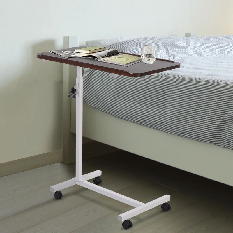 HOMCOM Height Adjustable End Table with Wheels Mobile Sofa Side Table for Living Room, Bedroom, Brown