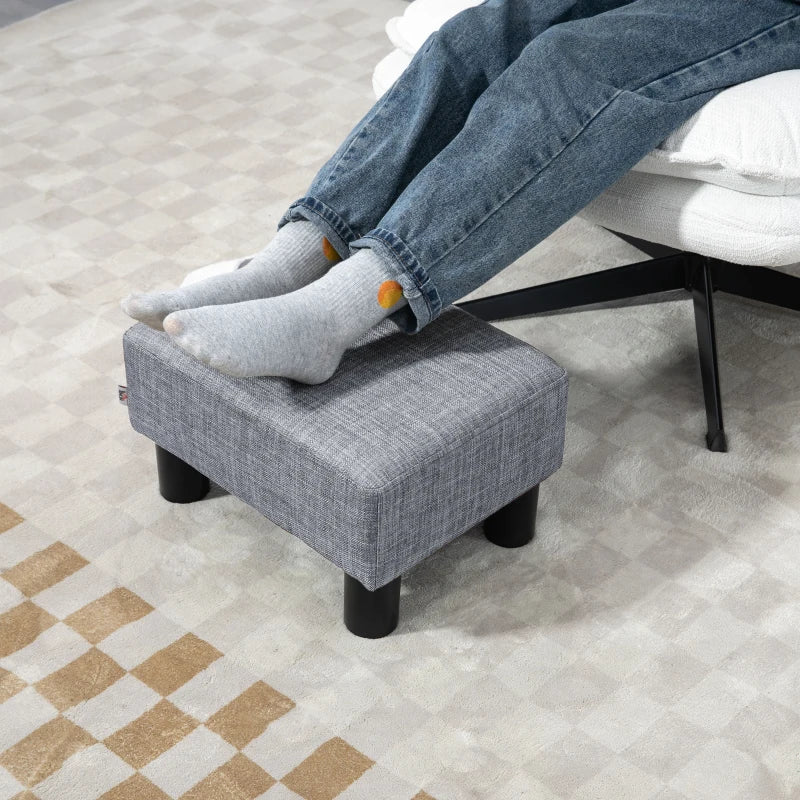 HOMCOM Footstool, Linen Upholstered Footrest, Small Ottoman Foot Rest with Wooden Frame for Living Room, 40 x 30 x 24cm, Grey