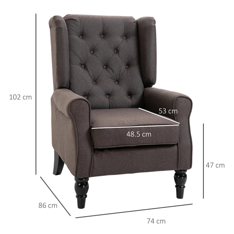 Fabric Tufted Club Accent Sofa Chair Home Décor with Extra Wide Seat, Wooden Legs, Brown