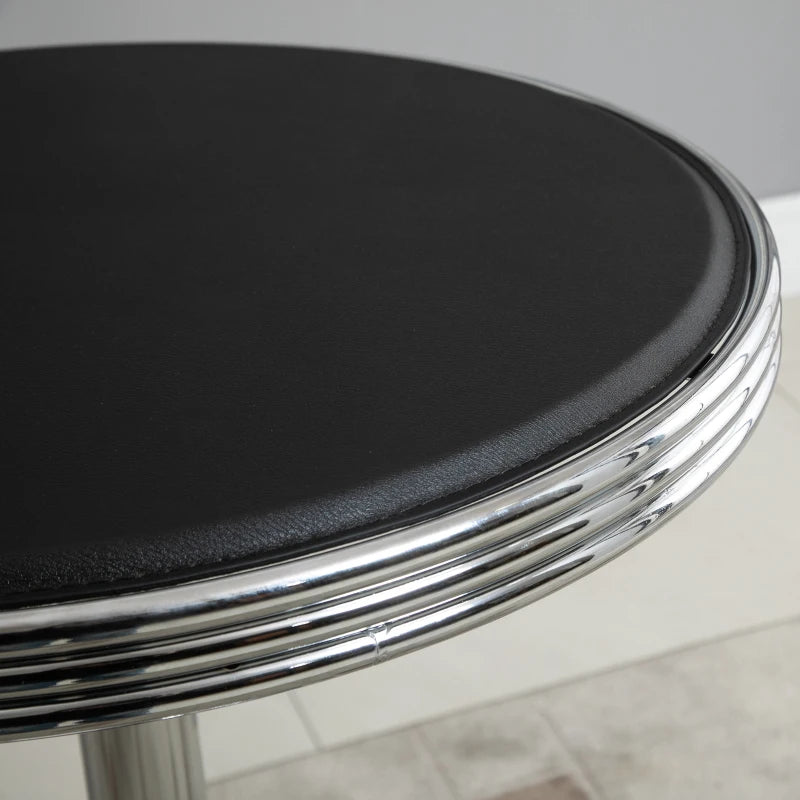 HOMCOM Round Height Adjustable Pub Table bar Table Faux Leather Tabletop and Footrest
