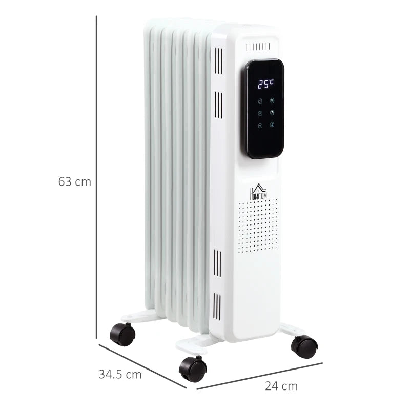HOMCOM 1630W Oil Filled Radiator with 7 Fins, Portable Electric Heater with 24H Timer, 3 Power Settings, Safety Cut-off and Remote, White