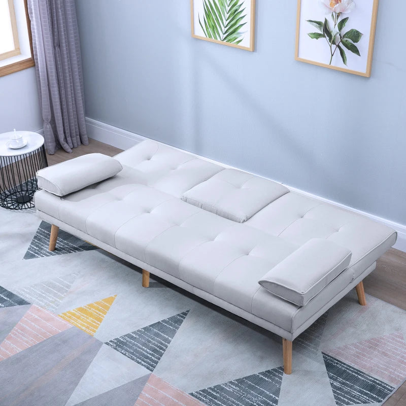 HOMCOM 3 Seater Sofa Bed Convertible Recliner Adjustable Back Thick Cushions w/ Armrest Middle Table Scandi Style Grey