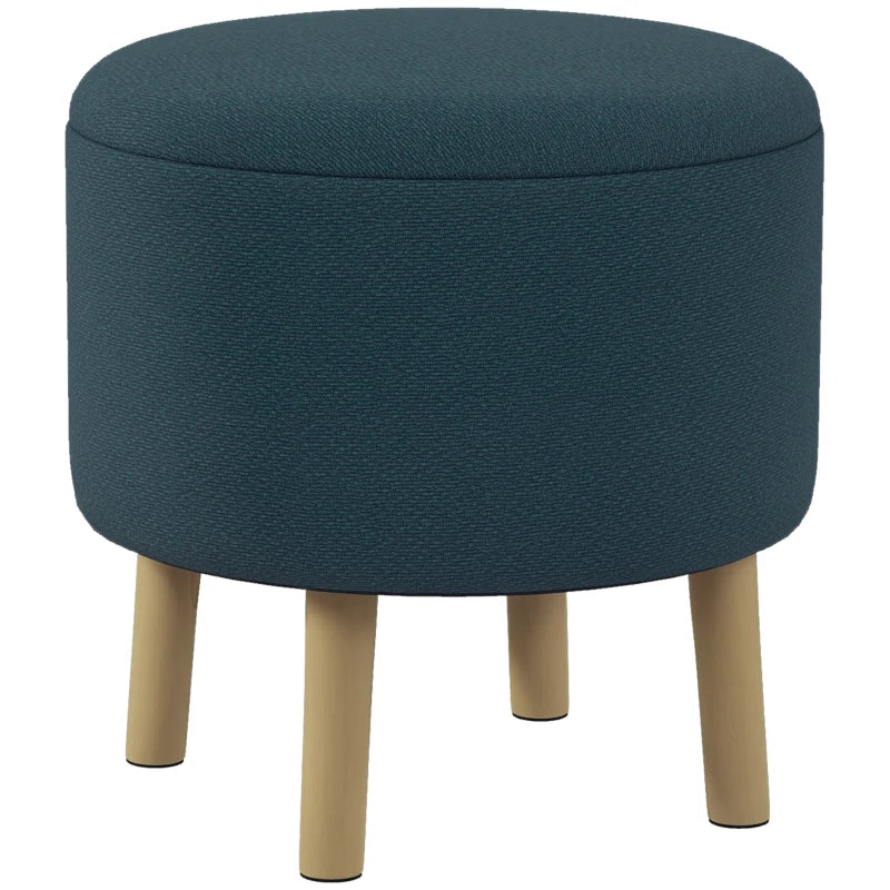 HOMCOM Round Linen-Look Storage Ottoman - Blue
