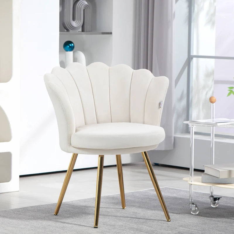 HOMCOM Shell chair vanity chair velvet salon chair with golden metal legs cream