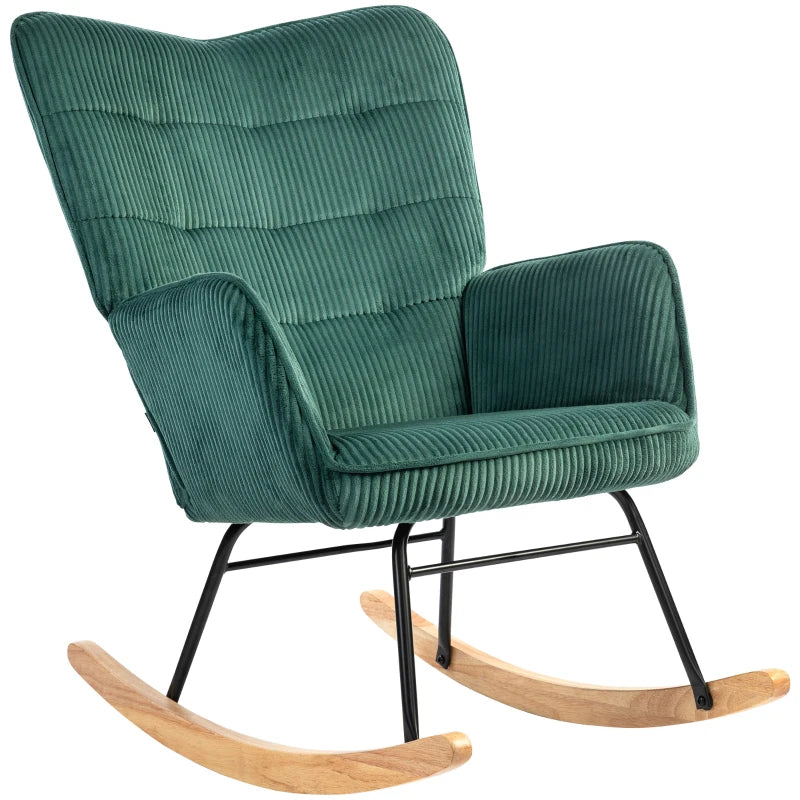 HOMCOM Rocking Chair, Beechwood Rockers, Thick Padding, Dark Green, up to 120 kg