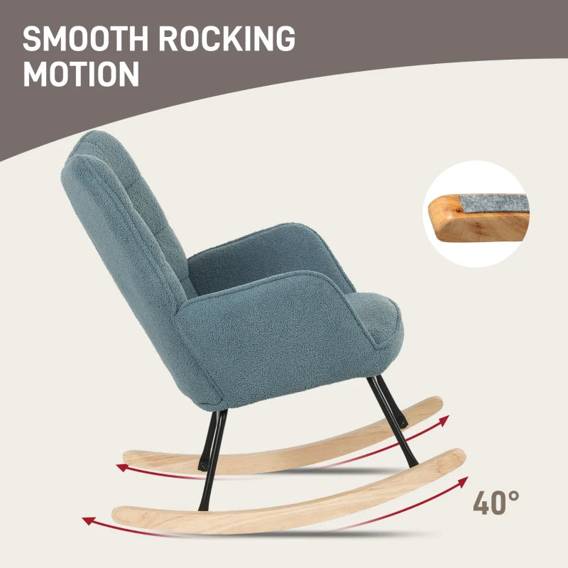 HOMCOM Rocking Chair, ergonomic shape, real wood rockers, up to 120 kg, Light Blue