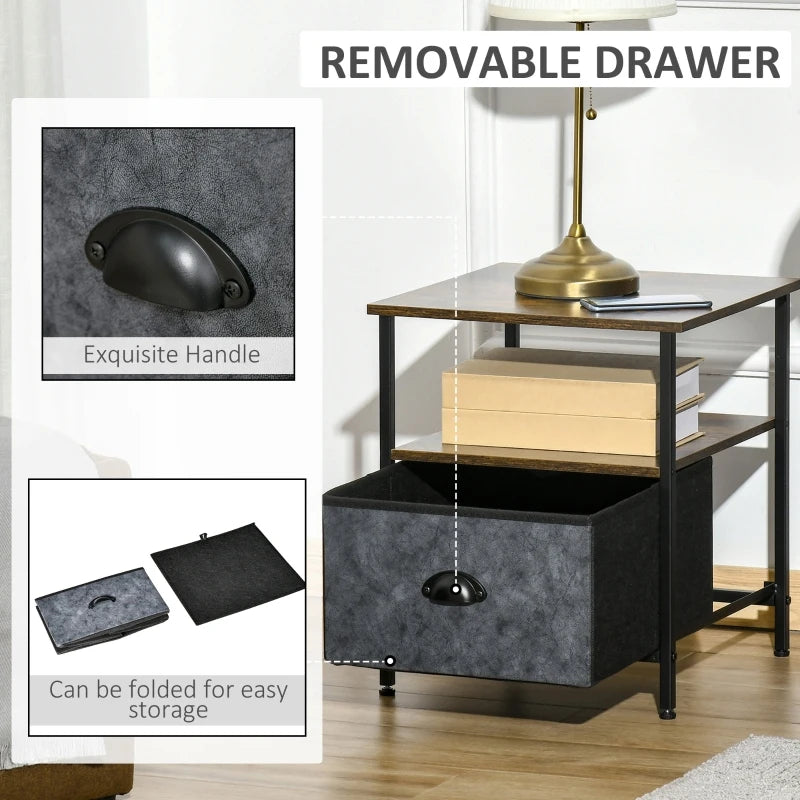 HOMCOM Side Table Industrial End Table Nightstand with Removable Drawer Steel Frame for Living Room Bedroom Entryway Rustic Brown