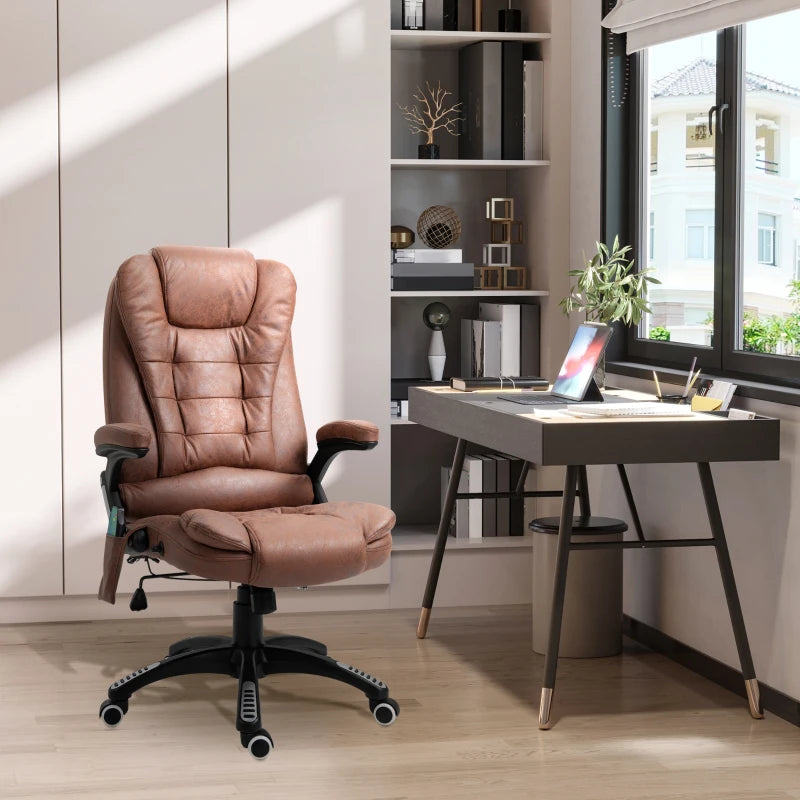 Vinsetto Massage Office Chair Recliner, Ergonomic Gaming Heated Home Office Padded & Swivel Base, Microfiber Cloth, Brown