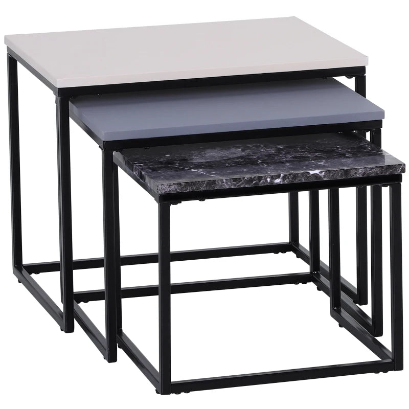 HOMCOM 3-Piece Coffee Table Set Stackable End Table Side Table Metal Base MDF 3 Colors