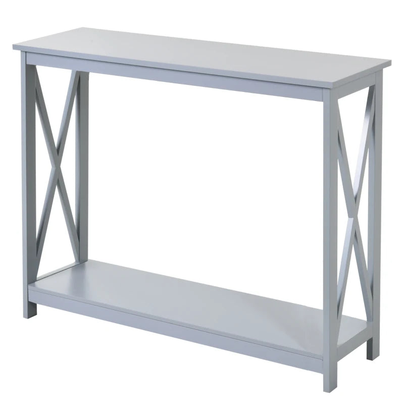 HOMCOM Console Table, Modern Hallway Table with Bottom Storage Shelf and X-frame, Sofa Table for Living Room, Entryway, Grey
