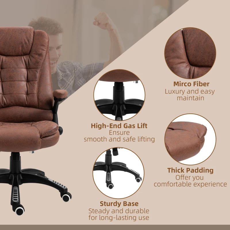 Vinsetto Massage Office Chair Recliner, Ergonomic Gaming Heated Home Office Padded & Swivel Base, Microfiber Cloth, Brown