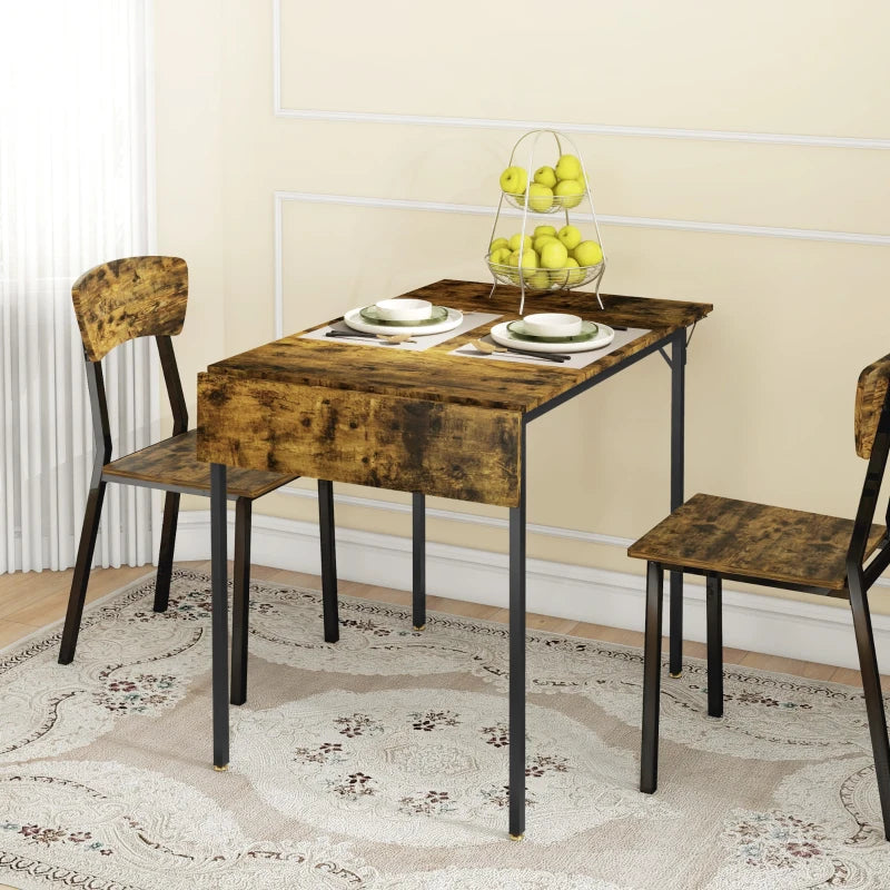 HOMCOM Industrial Style Folding Dining Table with 2 Drop Leaves, Extensible, Dropleaf Table for 2-4 People