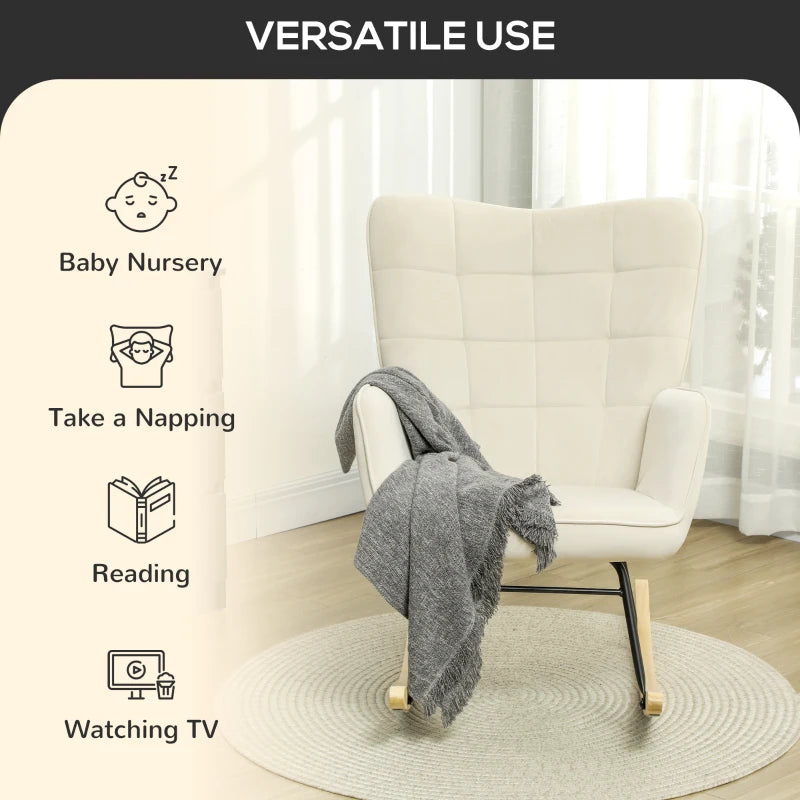 HOMCOM Rocking Chair, Thick Padding, Wide Backrest, Beech wood/Steel Frame, Supports up to 120 kg, Beige