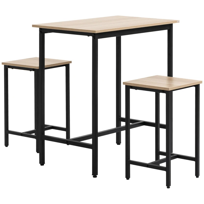 HOMCOM Bar Table Set in Industrial Design, 3-Piece, 1 Table, 2 Stools, Black + Natural
