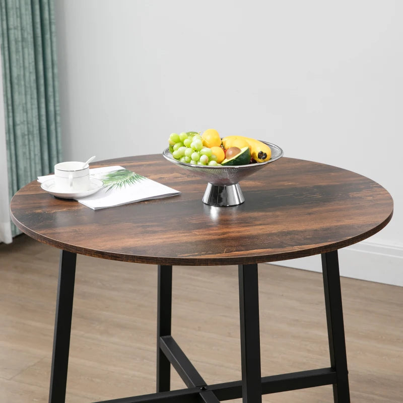 HOMCOM 85cm Dining Room Table, Industrial Style Kitchen Table Round with Steel Legs, Rustic Brown