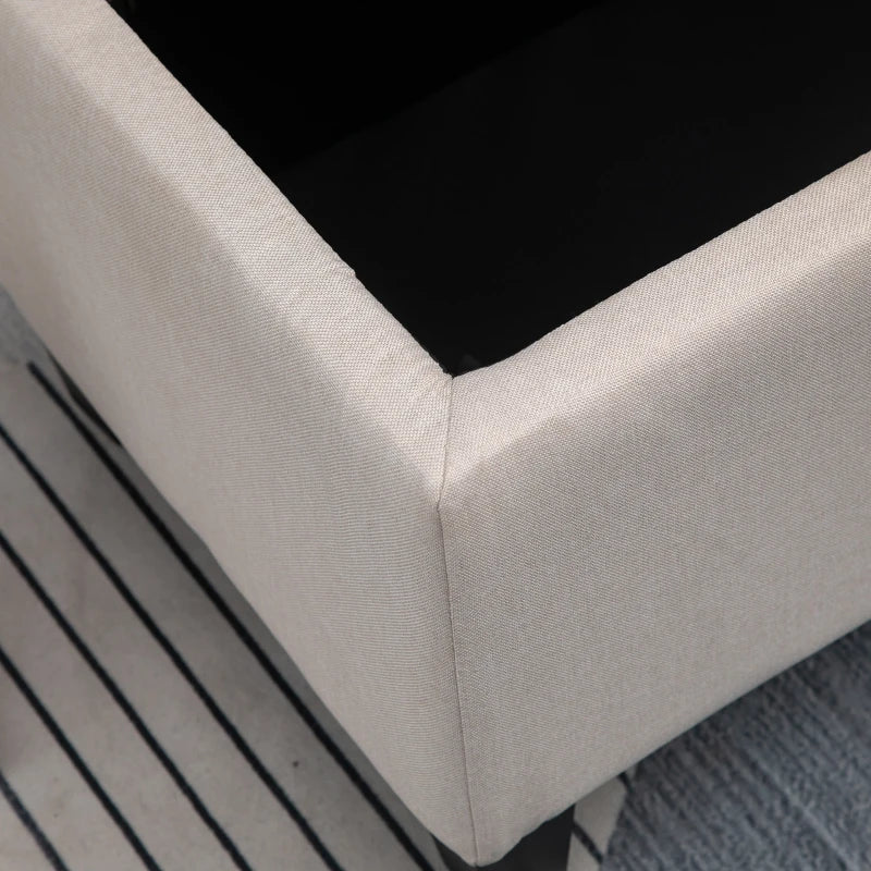 HOMCOM Bench with Storage Upholstered Bench Storage Chest Entryway Living Room Linen-like Polyester Rubberwood Cream White 100 x 40 x 44 cm
