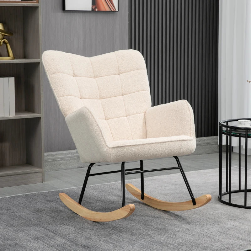 HOMCOM Retro Design Rocking Chair, Solid Wood, Rocking Chair, 71 cm x 92 cm x 101 cm, Cream White