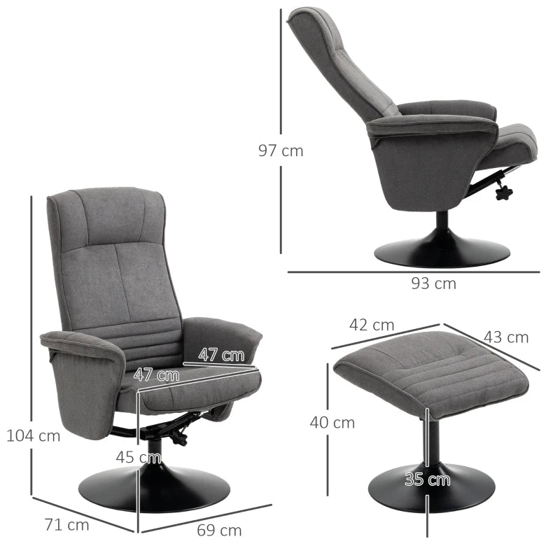 HOMCOM Recliner with Footstool, Adjustable Backrest, 69 cm x 71 cm x 104 cm, Dark Gray + Black