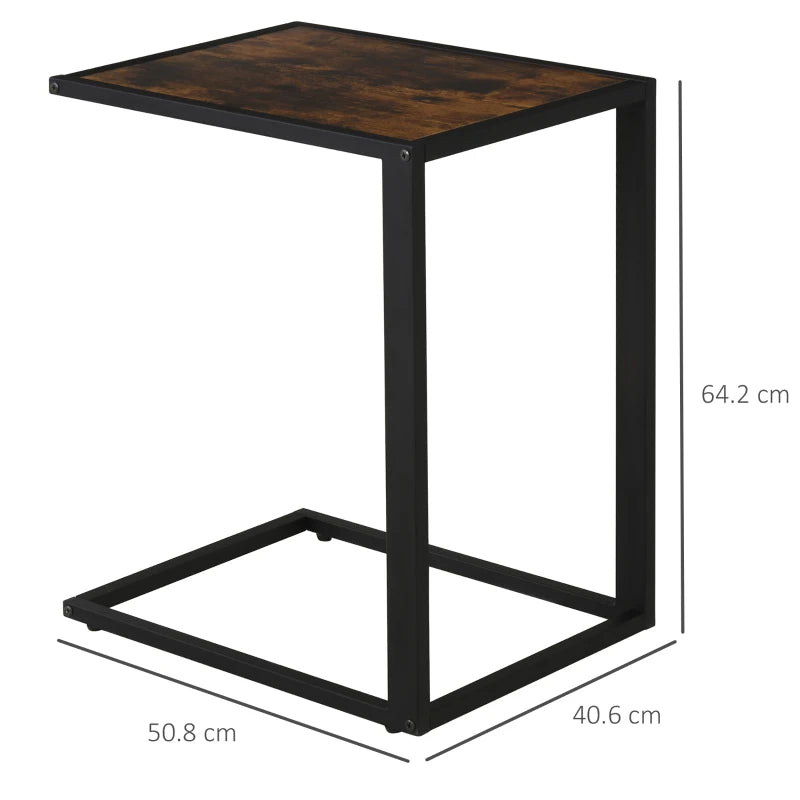 HOMCOM C-Shaped Side Table, Industrial Sofa End Table with Metal Frame and Wood Effect Top, Accent Couch Table for Bedroom, Living room, Rustic Brown