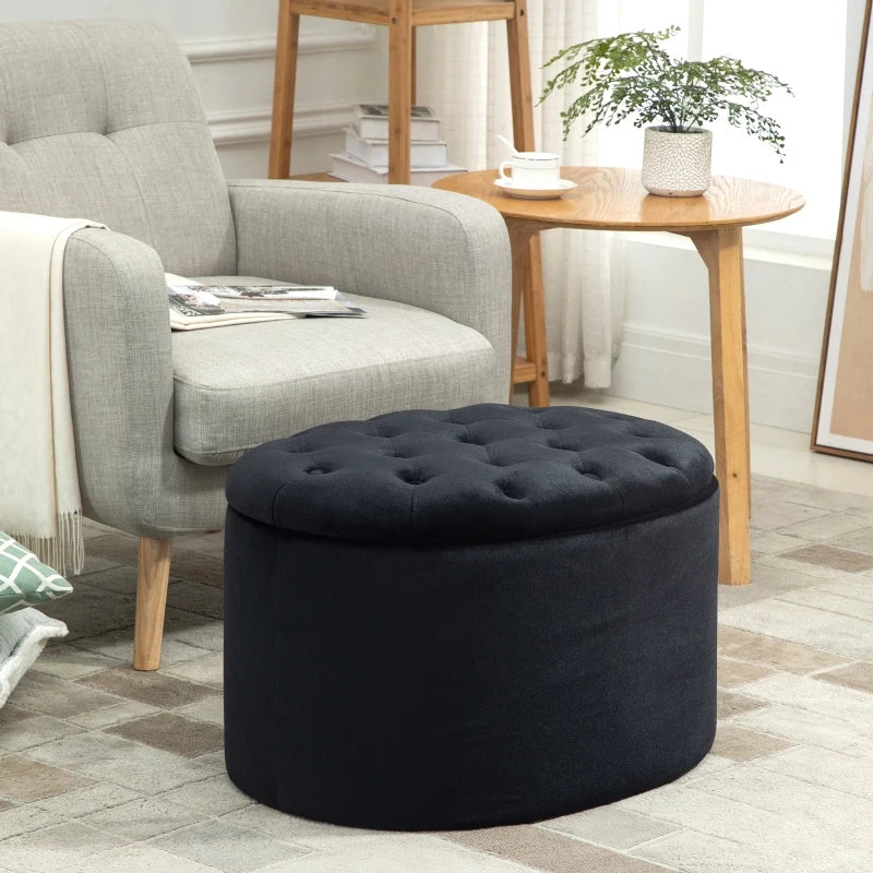 HOMCOM Bench Upholstered Ottoman with Storage Chest Oval Shape Entryway Bedroom Living Room Velvet-like Polyester Black 71 x 52 x 42 cm