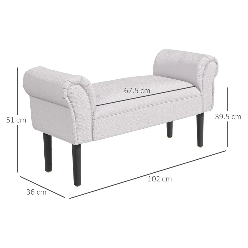 HOMCOM Bed Bench, Upholstered Bench, Seating Bench, Hallway Bench for Bedroom, Holds up to 130 kg, Sailcloth, Gray, 102 x 36 x 51 cm