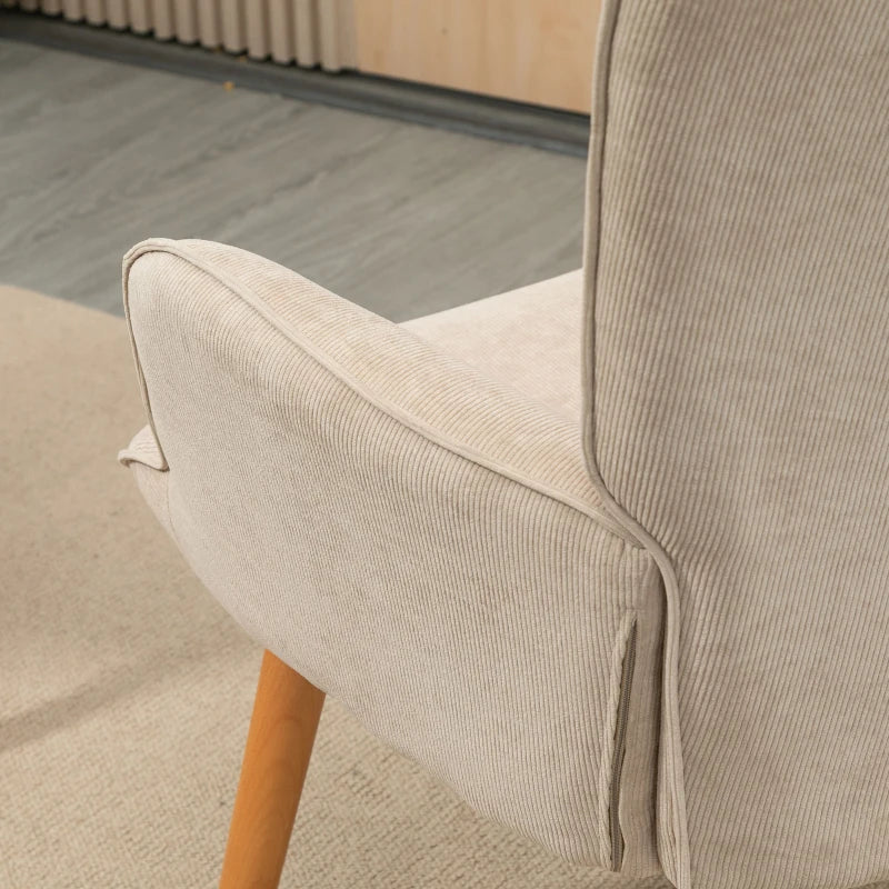 HOMCOM Modern Accent Chair with Ottoman, Living Room Chairs with Steel Frame, Wooden Legs for Living Room, Study, Bedroom and Home Office, Beige