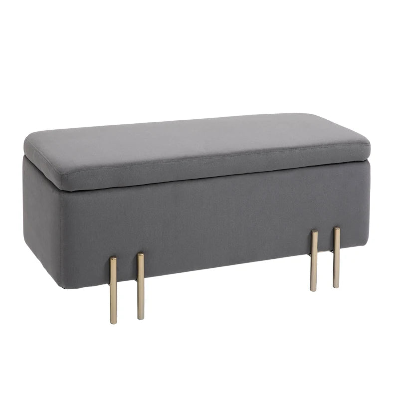 HOMCOM Rectangle Storage Ottoman Bench with Cushion and Soft Surface - Dark Grey