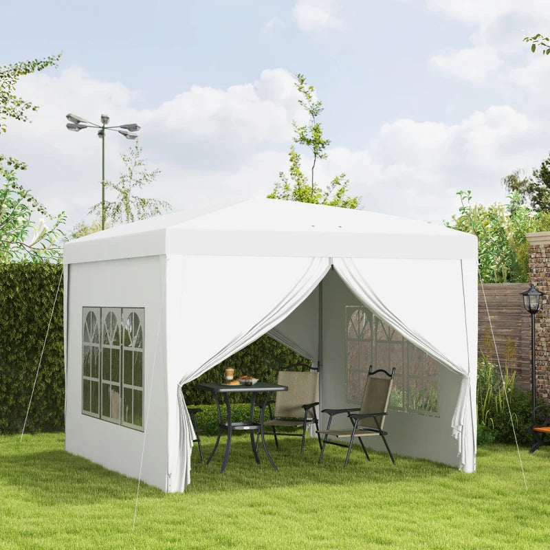 Outsunny 3 x 3m Pop Up Gazebo, Wedding Party Canopy Tent Marquee with Carry Bag and Windows, White