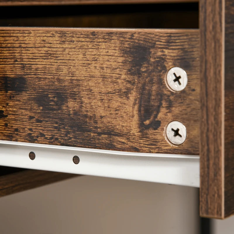 HOMCOM Entryway Console Table Desk with Drawers, Toughened Glass Shelf, 3D Wood Grain