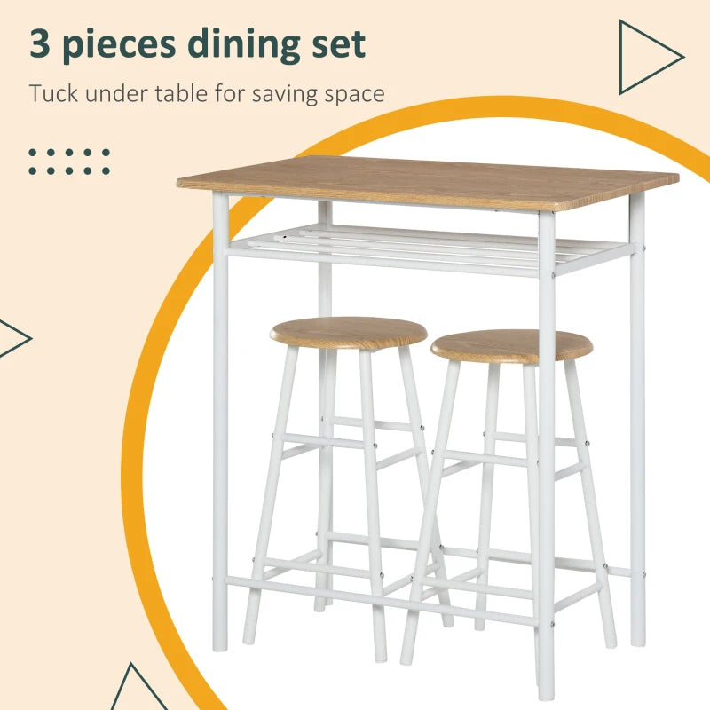 HOMCOM 3-Piece Dining Kitchen Set with 1 Table and 2 Matching Chairs for Home Pub Cafe
