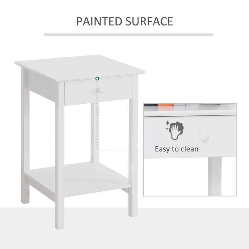 HOMCOM Plant Stand Table, Wooden W/ Drawer Shelf Storage Multipurpose End Side White
