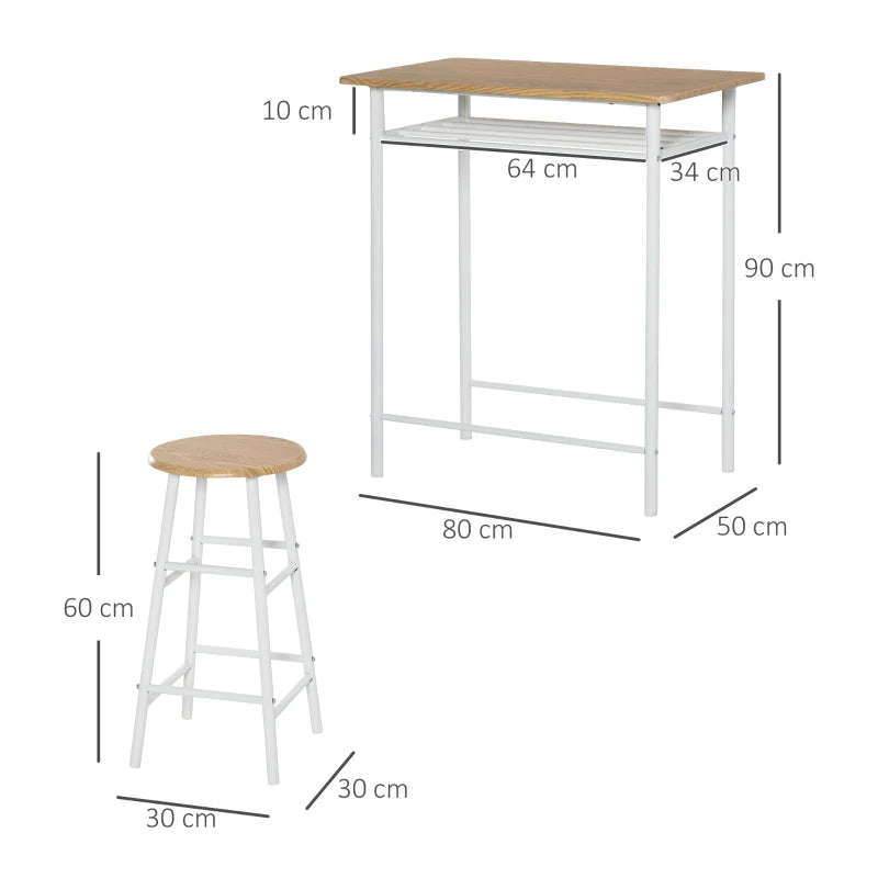 HOMCOM 3-Piece Dining Kitchen Set with 1 Table and 2 Matching Chairs for Home Pub Cafe