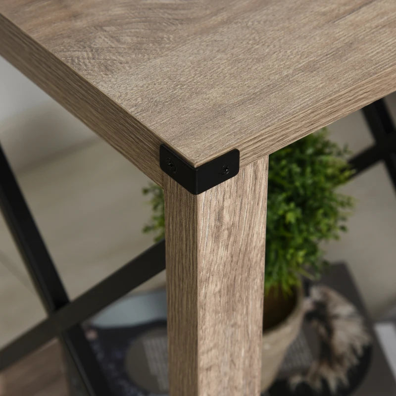 HOMCOM Industrial Chic CoffeeTable with Bottom Storage Shelf, Multifunctional End Side Desk with Side X-Bar, for Living Room Bedroom Dorm Waiting Room,Oak Grain