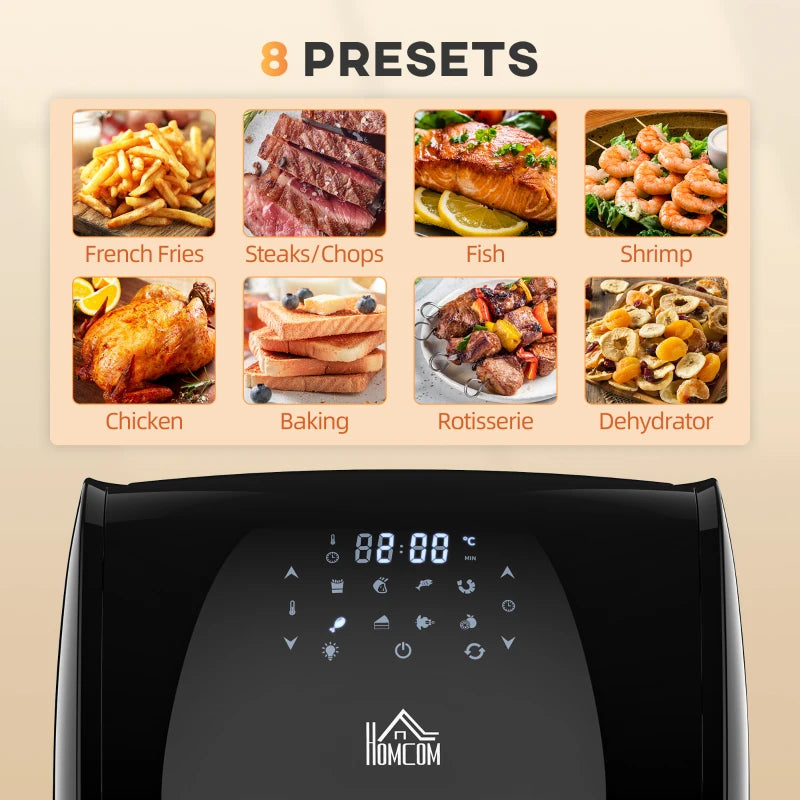 HOMCOM 1800W 8 in 1 Multifunctional Digital Air Fryer Oven with Roast, Broil, Bake, Dehydrate, Air Fry, 8 Presets, Rapid Air Circulation and 60-Minute Timer, 12L, Black