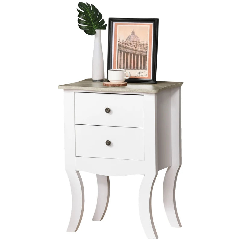 HOMCOM Modern Night Table with 2 Drawers, Bedside Table, Free Standing Unit Storage Cabinet Living Room White