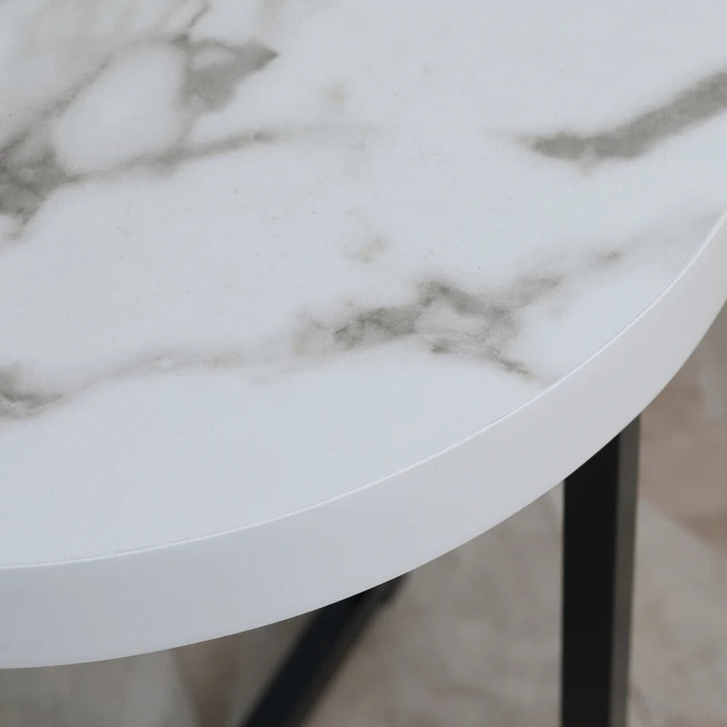 HOMCOM Round End Table with Metal Legs, Modern End Table Bedside Table for Living Room, Bedroom, White