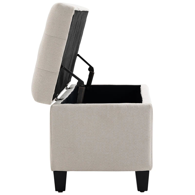 HOMCOM Bench with Storage Upholstered Bench Storage Chest Entryway Living Room Linen-like Polyester Rubberwood Cream White 100 x 40 x 44 cm