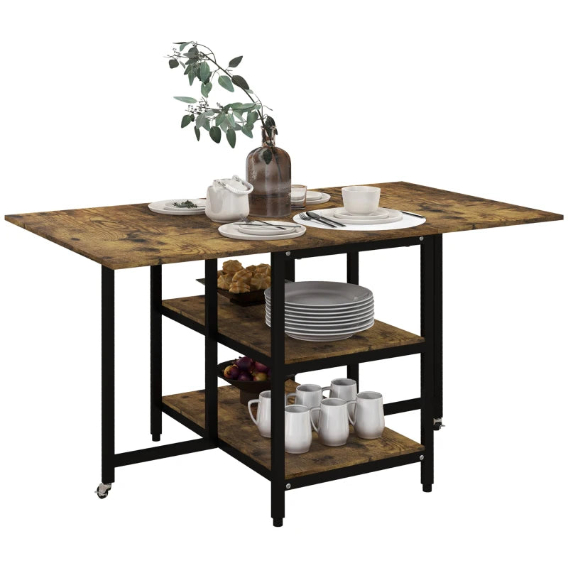 HOMCOM Folding Dining Table, Foldable Industrial Design Table, 140 cm x 80 cm x 75 cm, Brown + Black