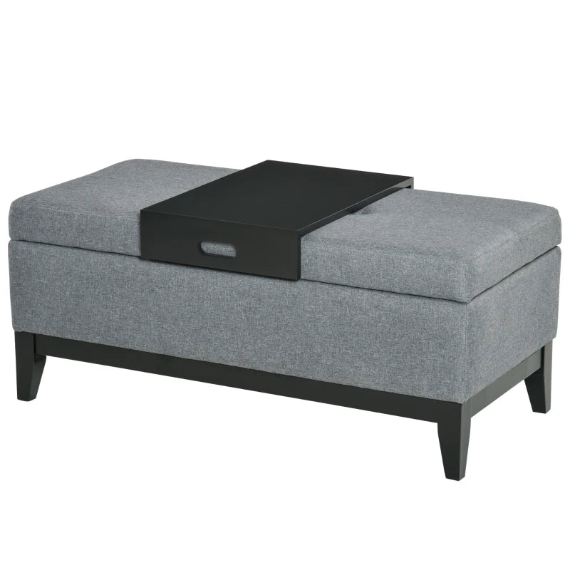 HOMCOM Bench with Storage, Removable Tray Upholstered Bench with Linen Look, Storage Chest with Wooden Legs, Chest Bench for Living Room Bedroom Hallway 107 x 50 x 44 cm, Dark Gray