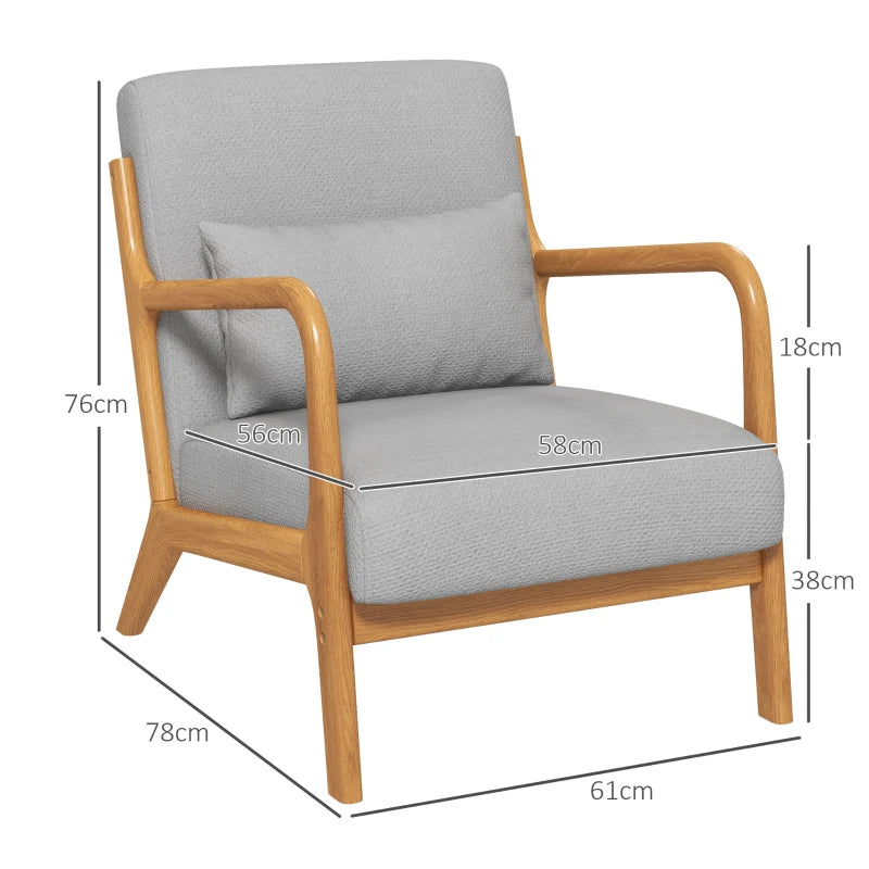 HOMCOM Lounge Armchair with Solid Wood Frame Lounge Chair - Deep Seat - Armrests - Light Gray Velvet Look