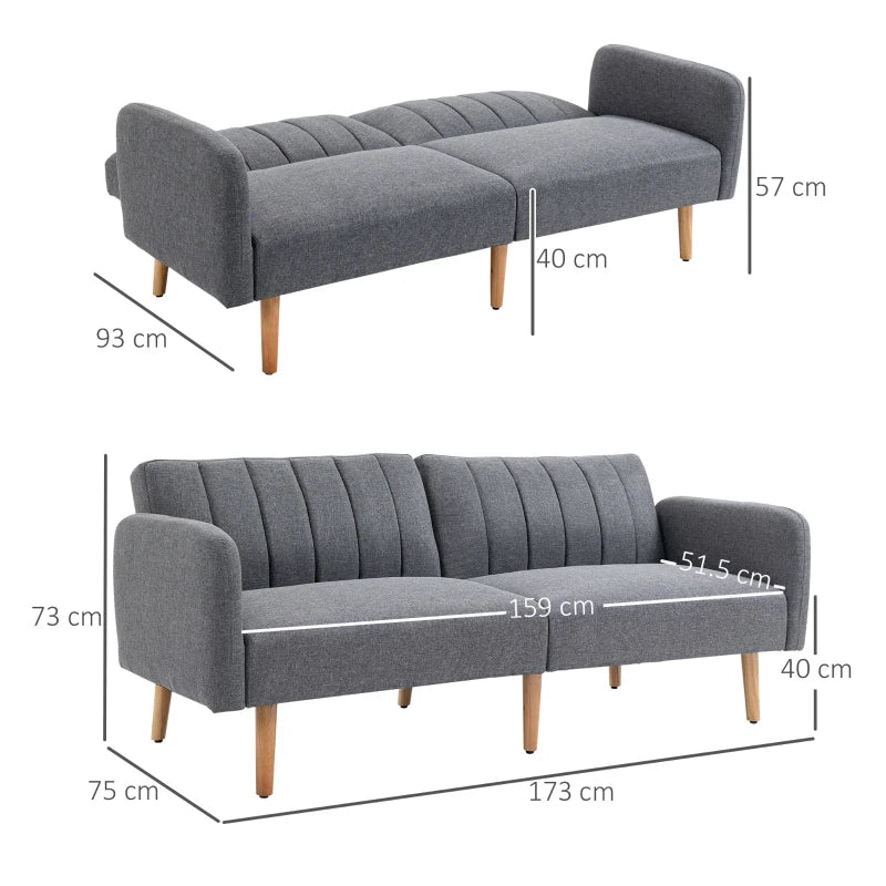 HOMCOM Sofa Bed, 2-Seater Fabric Sofa, Sofa with Sleep Function, linen-like Polyester, Rubberwood, 173 x 75 x 73 cm, Gray