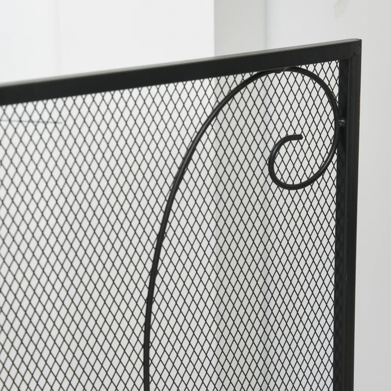 HOMCOM 3-Panel Metal Fireplace Mesh Screen Home Foldable Steel Spark Guard Decoration, Black