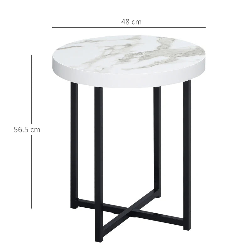 HOMCOM Round End Table with Metal Legs, Modern End Table Bedside Table for Living Room, Bedroom, White