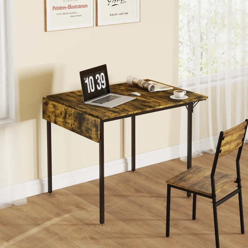 HOMCOM Industrial Style Folding Dining Table with 2 Drop Leaves, Extensible, Dropleaf Table for 2-4 People